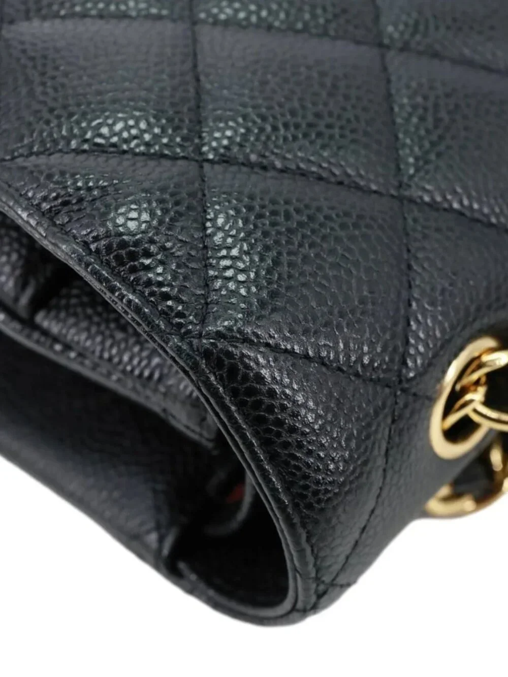 Chanel  Classic Double Flap Large Quilted Caviar Leather Shoulder Bag Black